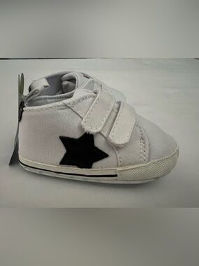 Toddler White Canvas Sneakers with Black Star Accent